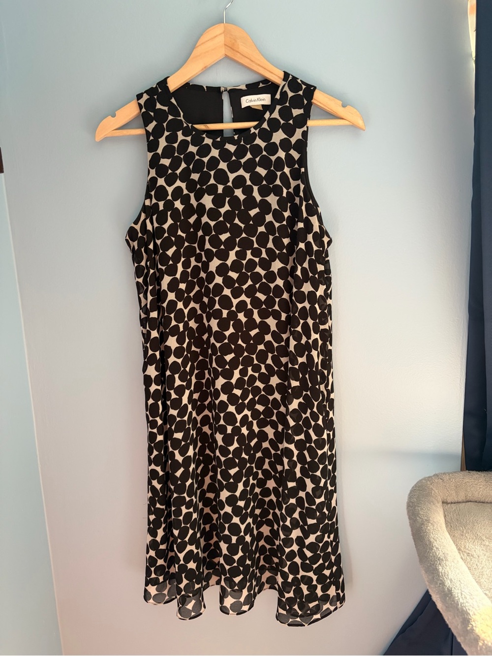 Calvin Klein Black and Cream Polka Dot Midi Dress